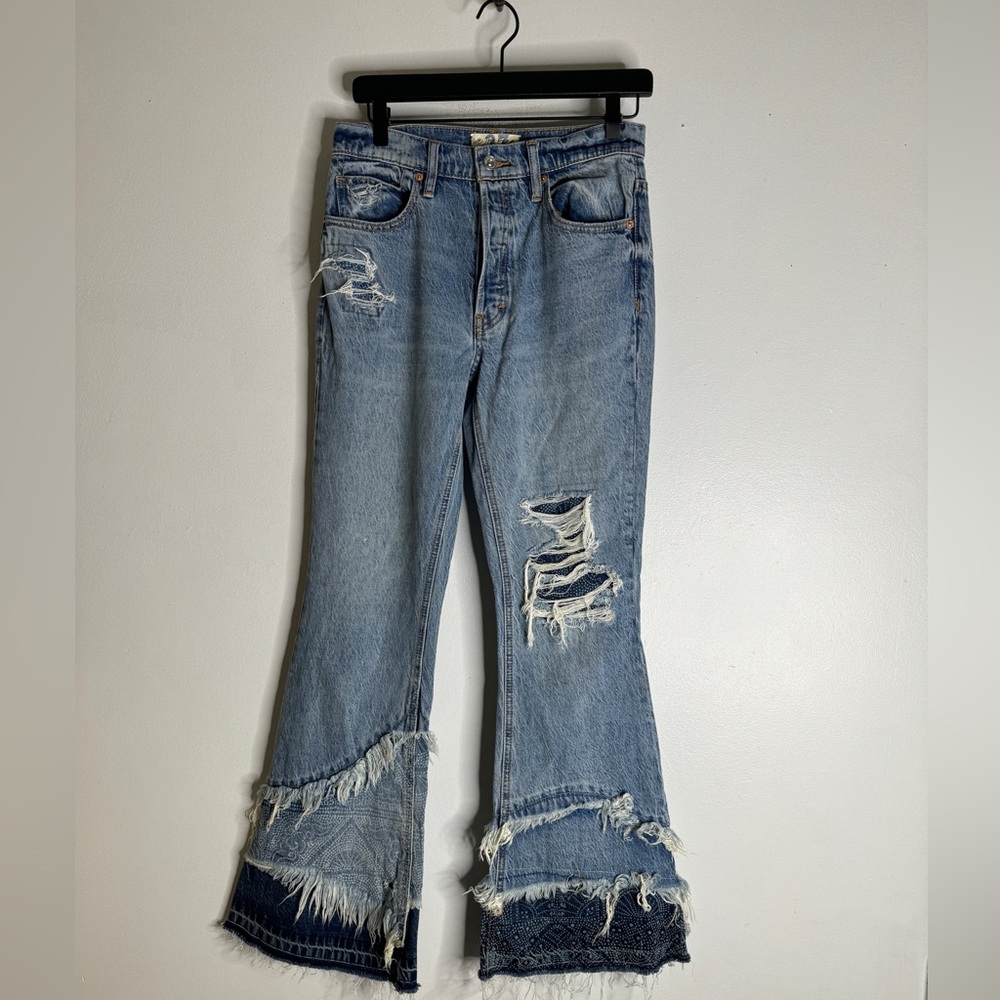 Free People Light Blue Distressed Wide Leg Jeans